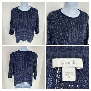 J. Jill Kimono Sweater Size Medium Navy Blue Speckled Chunky Knit Half-Sleeve